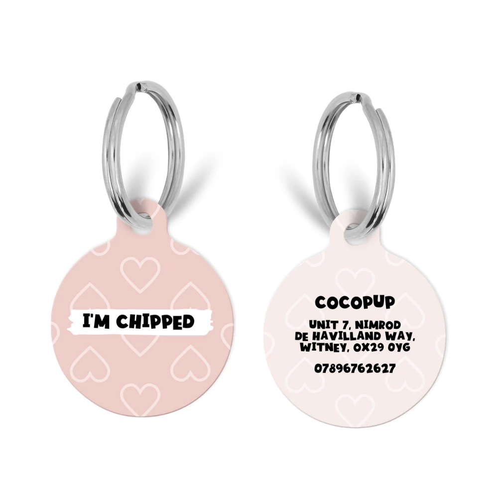 Personalised 'I'm Chipped' ID Tag - Pink Heart 3 Personalised 'I'm Chipped' ID Tag - Pink Heart