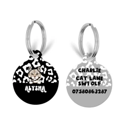 Personalised Cat Cartoon ID Tag - Black Leopard