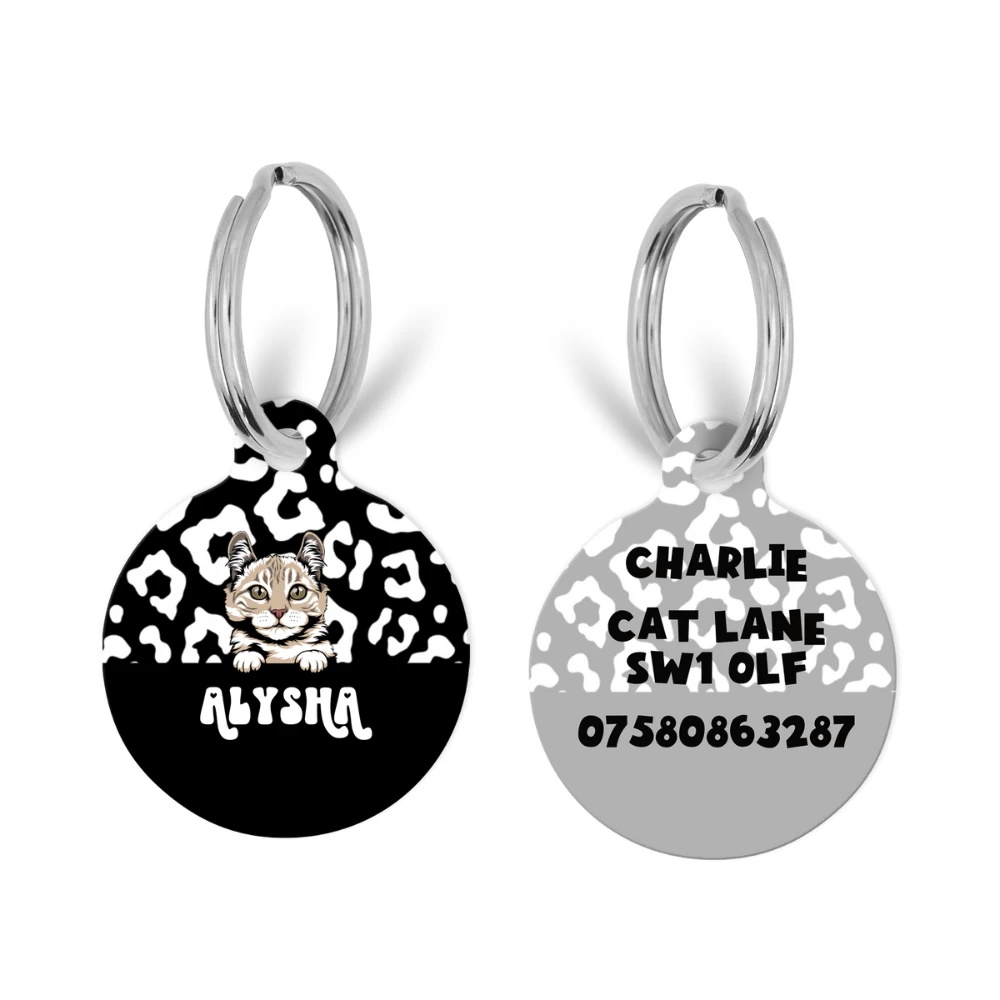 Personalised Cat Cartoon ID Tag - Black Leopard 3 Personalised Cat Cartoon ID Tag - Black Leopard
