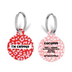 Personalised 'I'm Chipped' ID Tag - Red And Pink Leopard