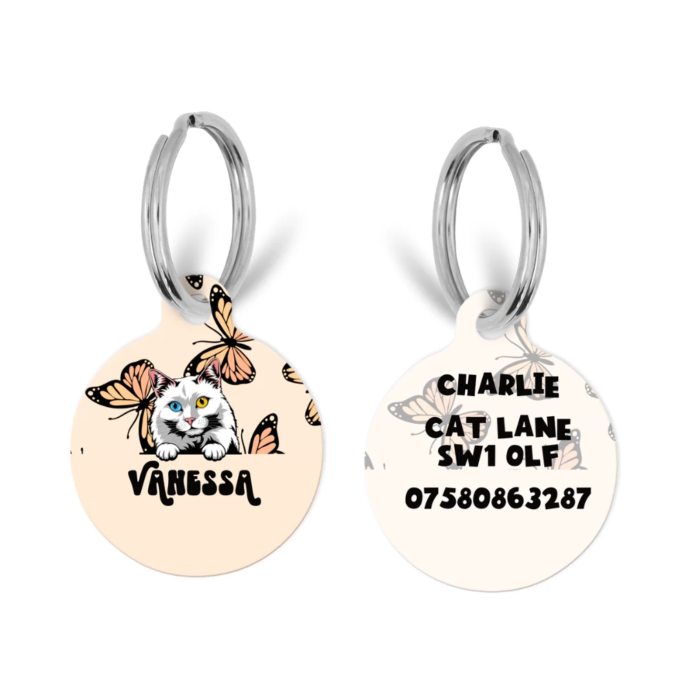 Personalised Cat Cartoon ID Tag - Boujee Butterfly 3 Personalised Cat Cartoon ID Tag - Boujee Butterfly