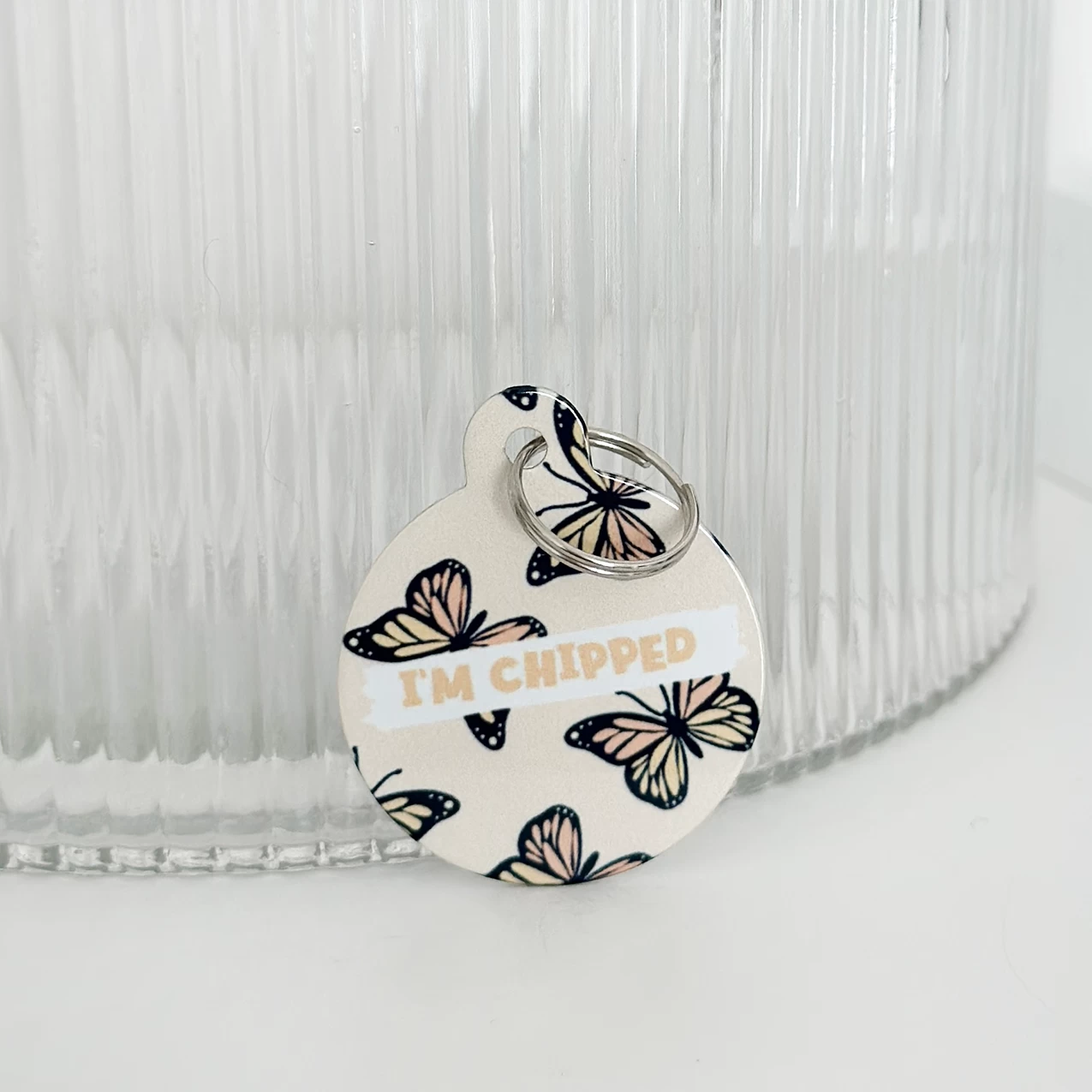 Personalised 'I'm Chipped' ID Tag - Boujee Butterfly 5 Personalised 'I'm Chipped' ID Tag - Boujee Butterfly - Image 3