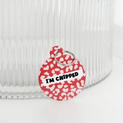 Personalised 'I'm Chipped' ID Tag - Red And Pink Leopard -Cocopup London ChippedRedPinkLeopard