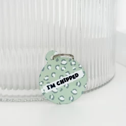 Personalised 'I'm Chipped' ID Tag - Sage Leopard -Cocopup London ChippedSageLeopard