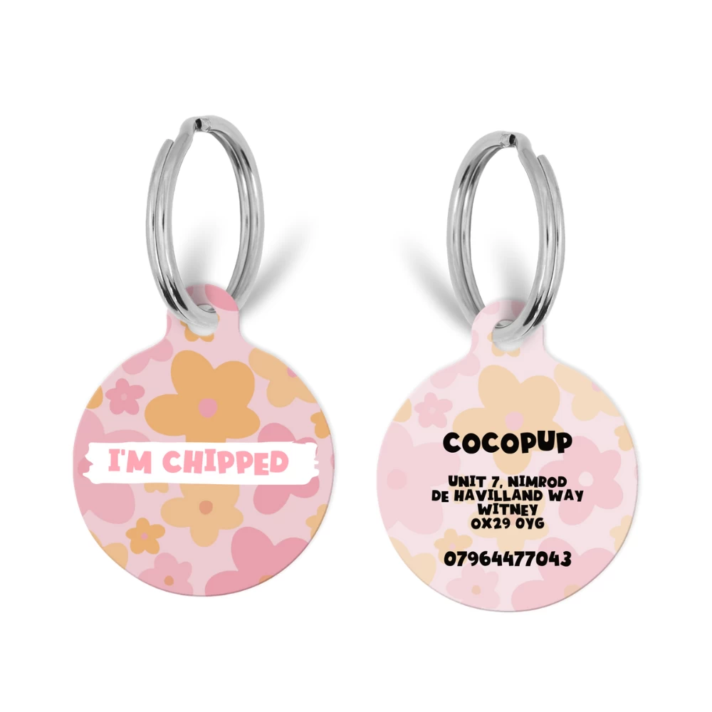 Personalised Dog 'I'm Chipped' ID Tag - Summer Bloom 3 Personalised Dog 'I'm Chipped' ID Tag - Summer Bloom