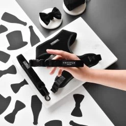 Luxe Velvet Adjustable Neck Harness, Lead & Collar Bundle - Noir -Cocopup London DSC 0667