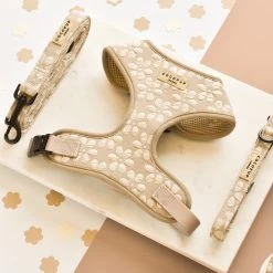Luxe Adjustable Neck Harness - Mocha Flower -Cocopup London DSC 1124