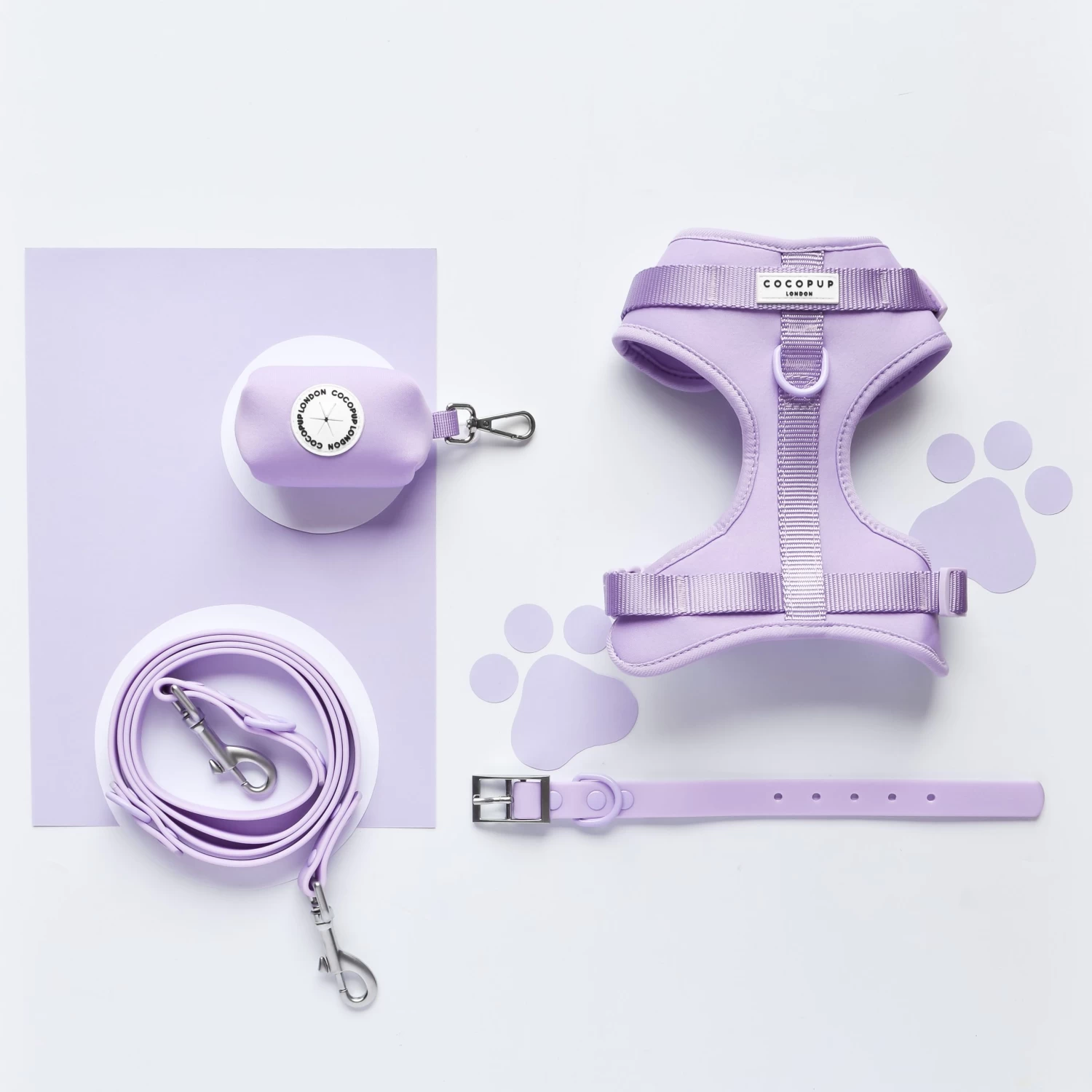 NAKD Adjustable Neck Harness, Lead, Collar & Poop Bag Holder Bundle - Parma Violets 3 NAKD Adjustable Neck Harness, Lead, Collar & Poop Bag Holder Bundle - Parma Violets