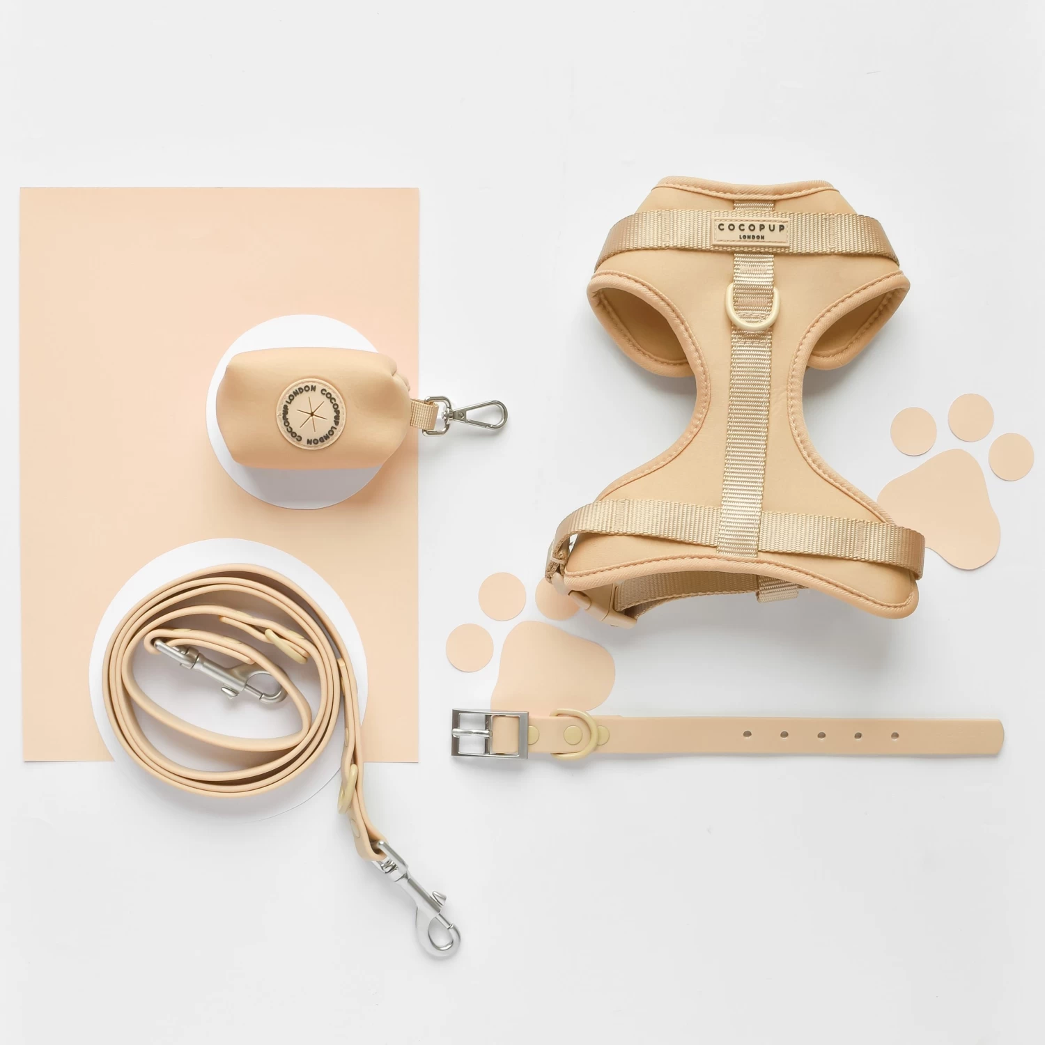 NAKD Adjustable Neck Harness, Lead, Collar & Poop Bag Holder Bundle - Biscuit 3 NAKD Adjustable Neck Harness, Lead, Collar & Poop Bag Holder Bundle - Biscuit