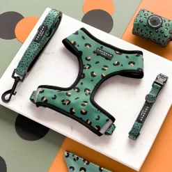 Khaki Leopard Adjustable Neck Harness, Lead & Collar Bundle