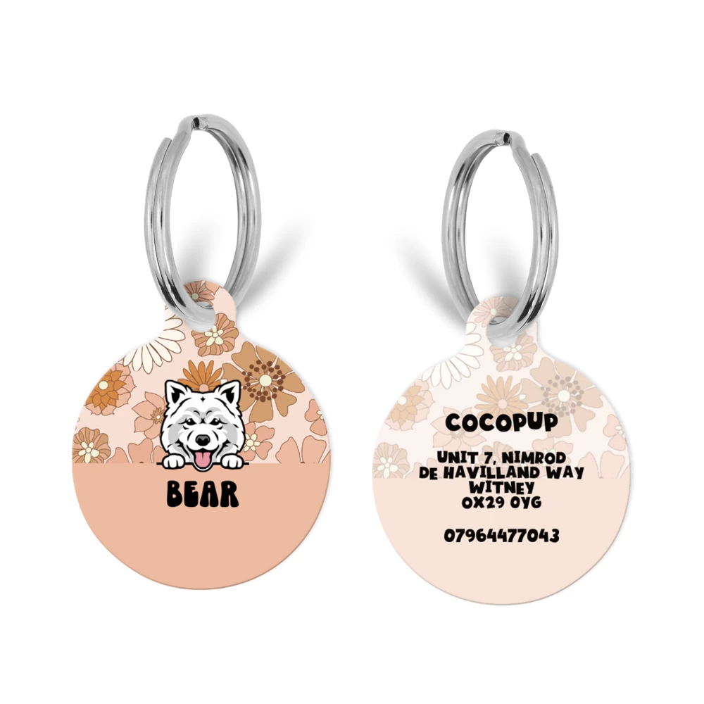 Personalised Dog Cartoon ID Tag - Groovy Florals 3 Personalised Dog Cartoon ID Tag - Groovy Florals