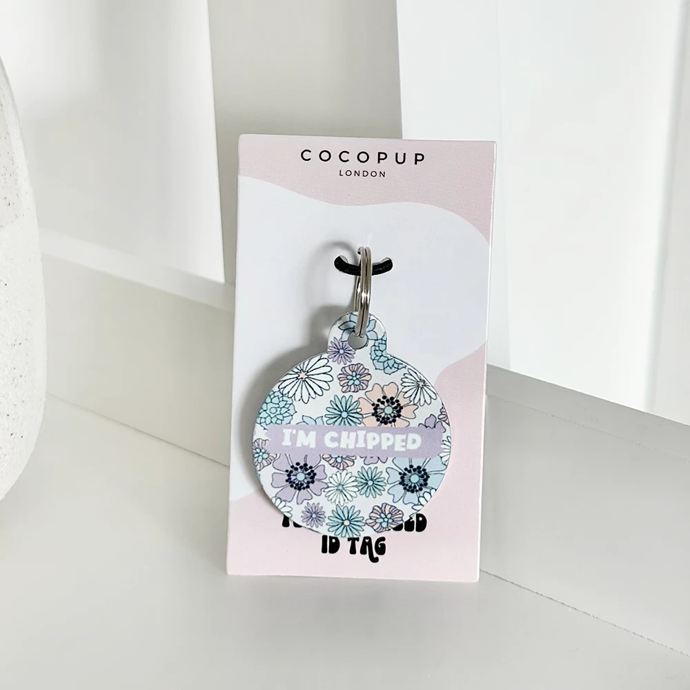 Personalised 'I'm Chipped' ID Tag - Pastel Flowers 4 Personalised 'I'm Chipped' ID Tag - Pastel Flowers - Image 2