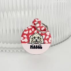 Personalised Dog Cartoon ID Tag - Red & Pink Leopard -Cocopup London RedPinkLeopard1